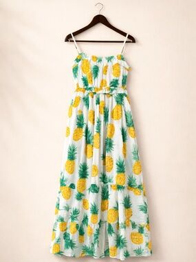 J.Crew Pineapple Print Cotton Midi Dress Size 8 NWT Tropical Summer Sundress